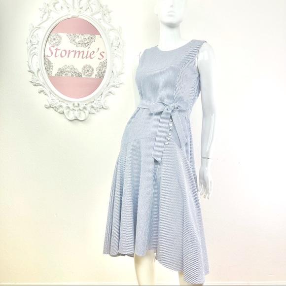 Calvin Klein/Blue White HiLow Midi Sleeveless - Picture 2 of 11